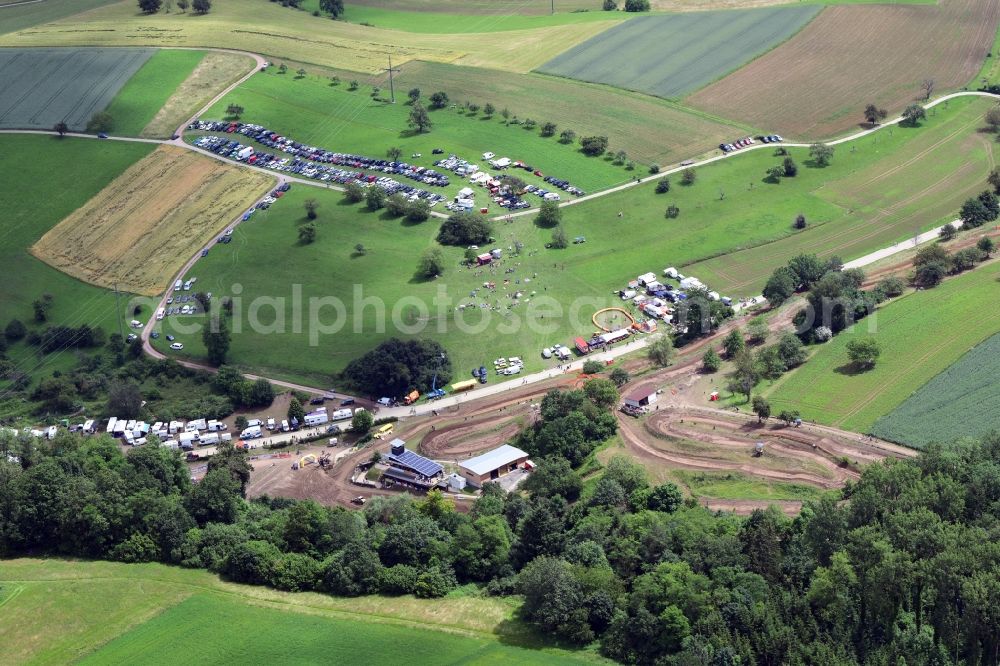 Schopfheim from the bird's eye view: Participants and racing track of the sporting event ADAC Motocross at the area in Schopfheim in the state Baden-Wurttemberg, Germany