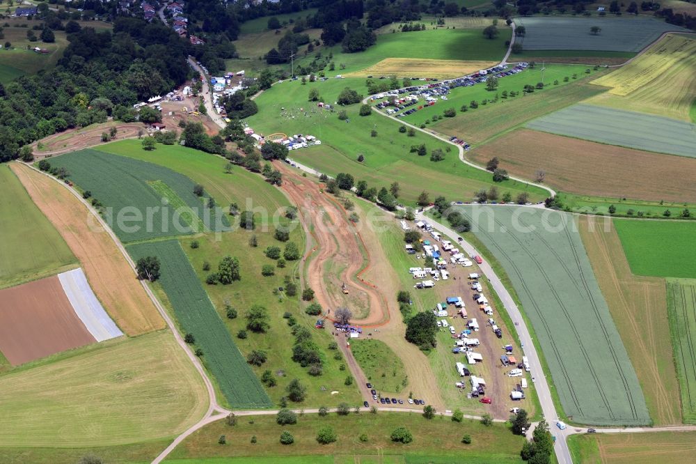 Aerial image Schopfheim - Participants and racing track of the sporting event ADAC Motocross at the area in Schopfheim in the state Baden-Wurttemberg, Germany