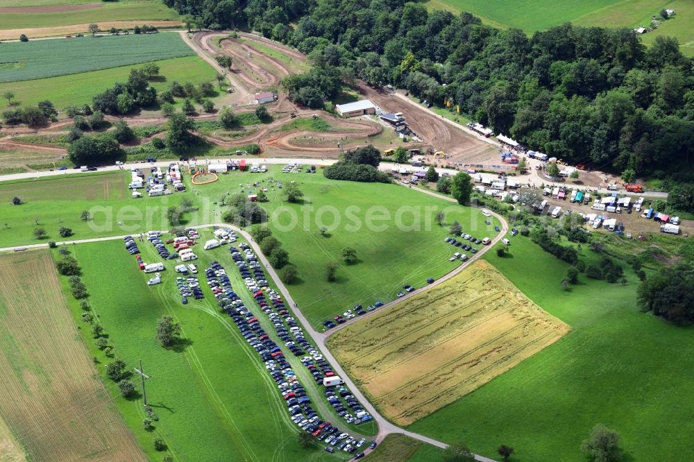 Schopfheim from the bird's eye view: Participants and racing track of the sporting event ADAC Motocross at the area in Schopfheim in the state Baden-Wurttemberg, Germany