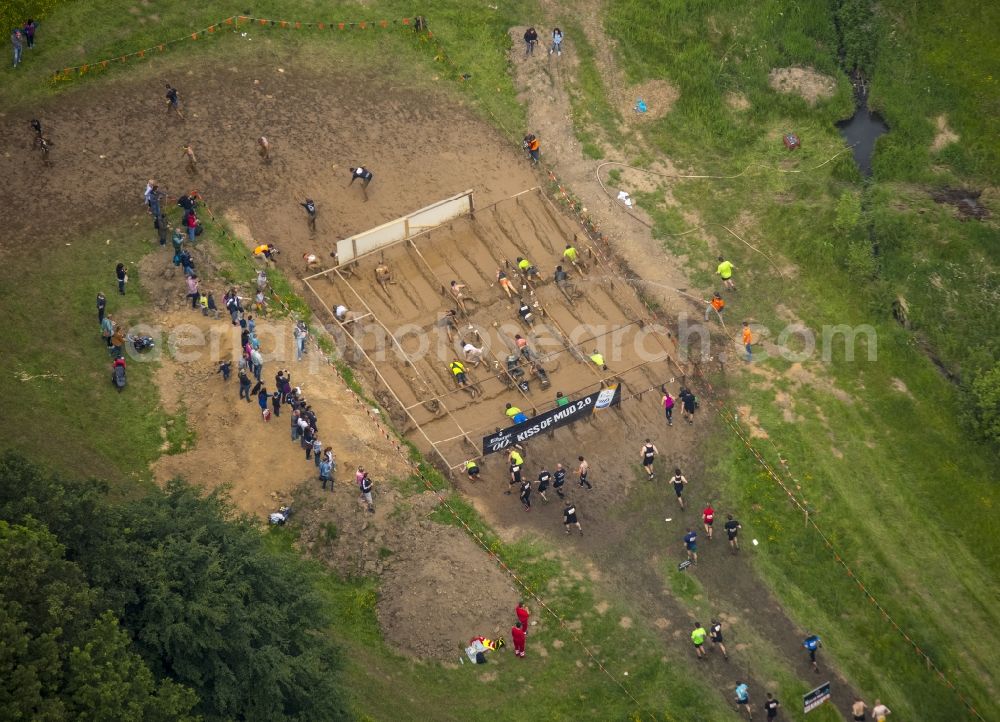 Arnsberg from above - Participants of the sporting event Tough Mudder at the event area in Arnsberg in the state North Rhine-Westphalia