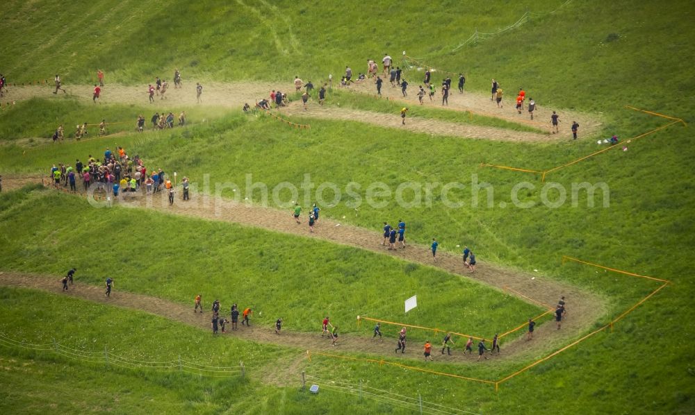 Arnsberg from above - Participants of the sporting event Tough Mudder at the event area in Arnsberg in the state North Rhine-Westphalia