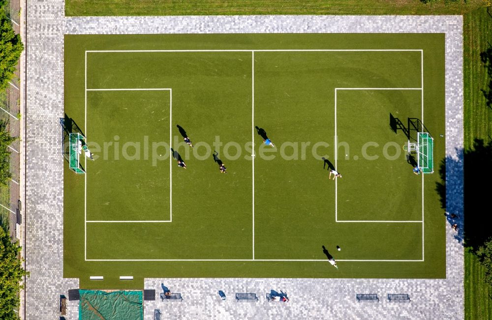 Bünde from above - Participants of the training at the sport area of the Erich-Gutenberg-Berufskolleg in Buende in the state North Rhine-Westphalia