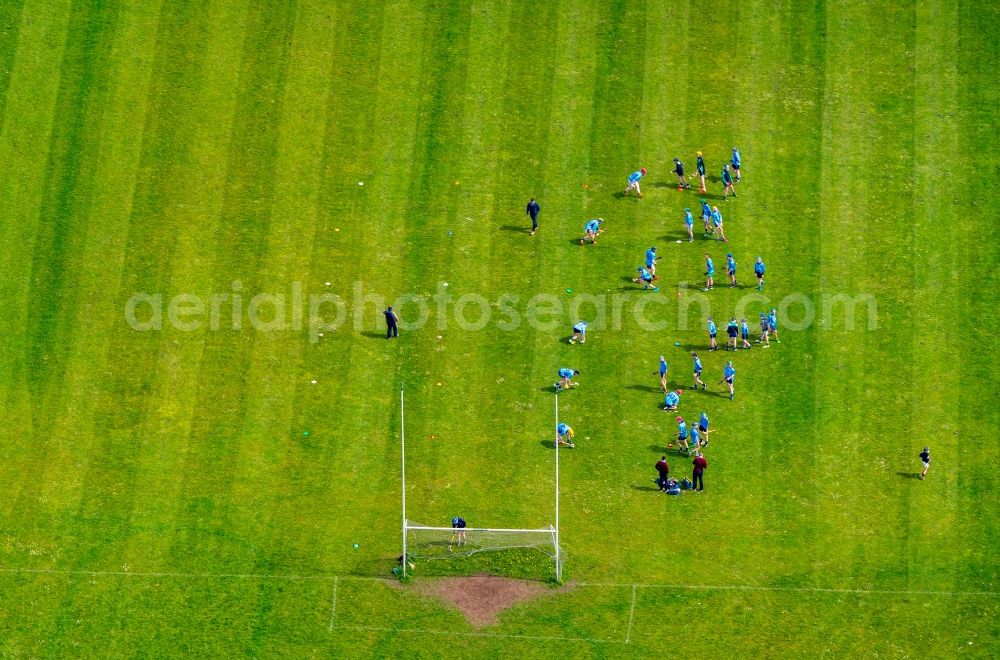 Aerial photograph Ennis - Participants of the training at the sport area the soccer field in Ennis in Clare, Ireland