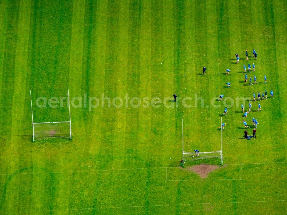 Ennis from above - Participants of the training at the sport area the soccer field in Ennis in Clare, Ireland