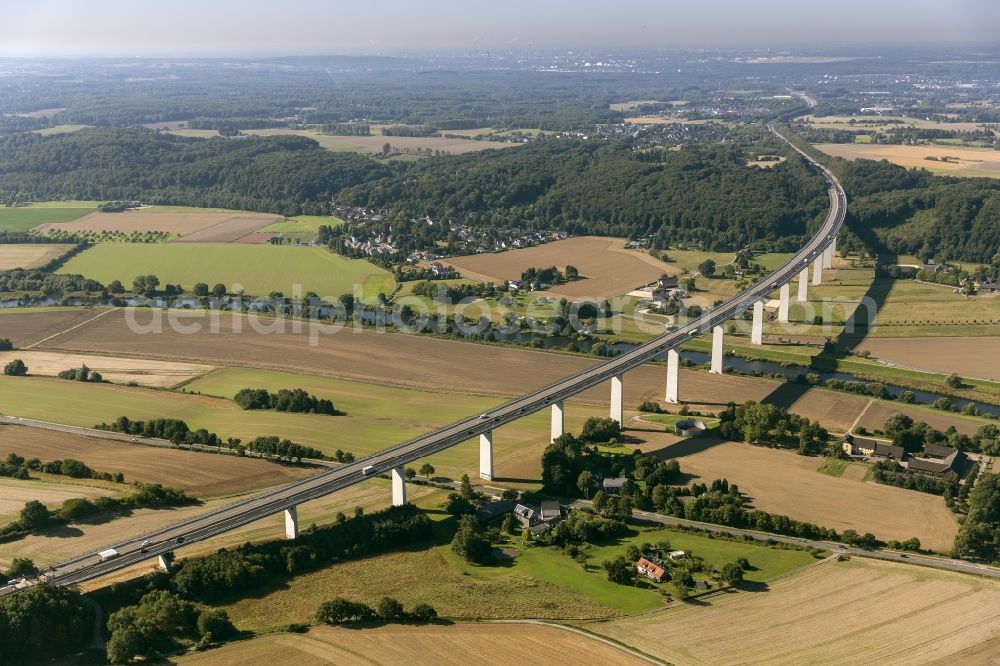 Mülheim an der Ruhr from above - Partially locked Ruhrtalbrücke (also called Mintarder bridge) of the motorway BAB A52 near Mülheim an der Ruhr in North Rhine-Westphalia