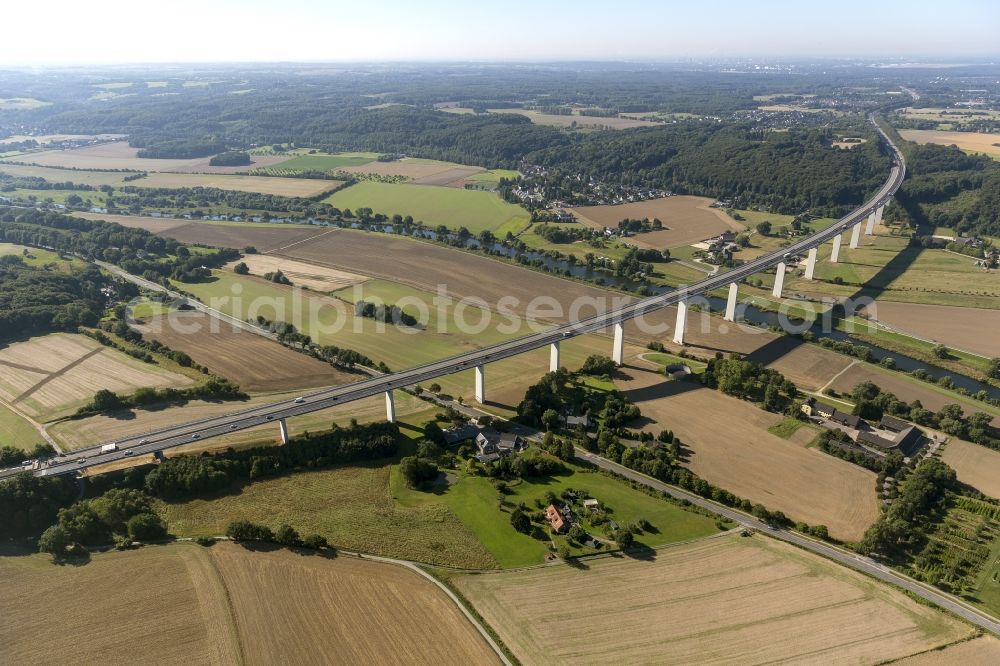 Mülheim an der Ruhr from the bird's eye view: Partially locked Ruhrtalbrücke (also called Mintarder bridge) of the motorway BAB A52 near Mülheim an der Ruhr in North Rhine-Westphalia