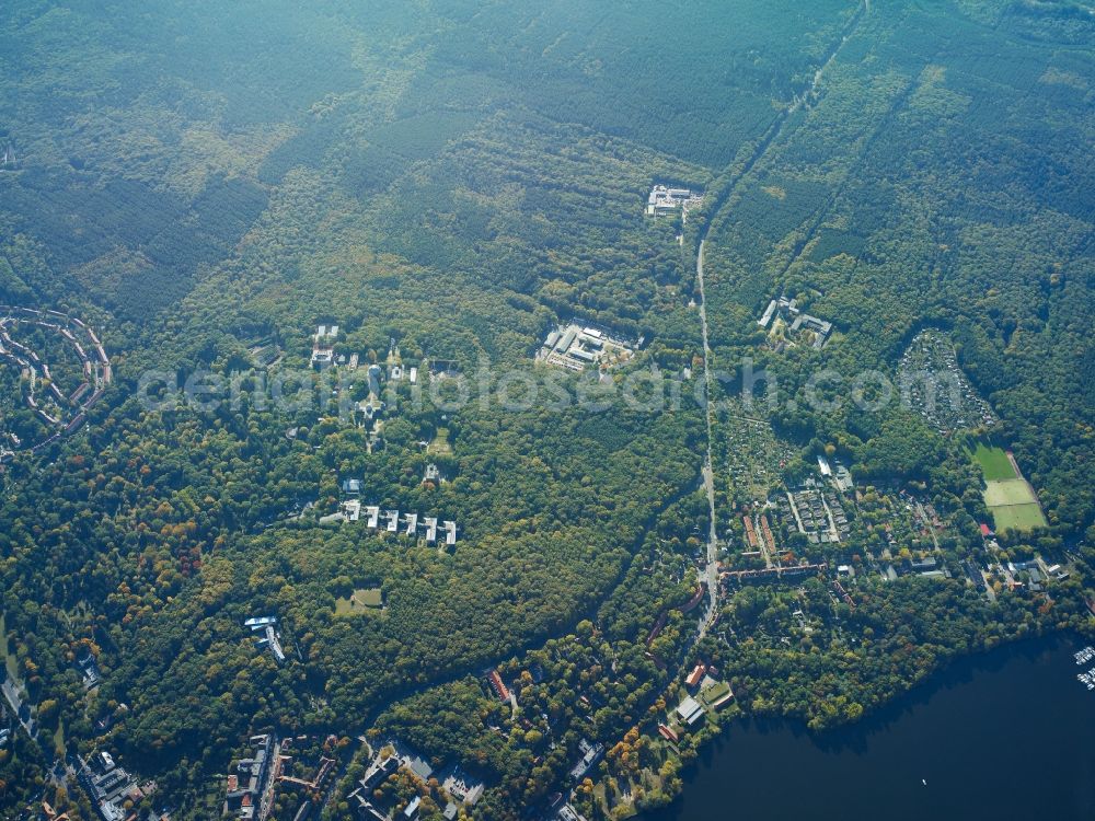 Potsdam from above - Telegrafenberg Hill in the Potsdam-South part of Potsdam in the state of Brandenburg. The tower Einsteinturm as well as research facilities are located here