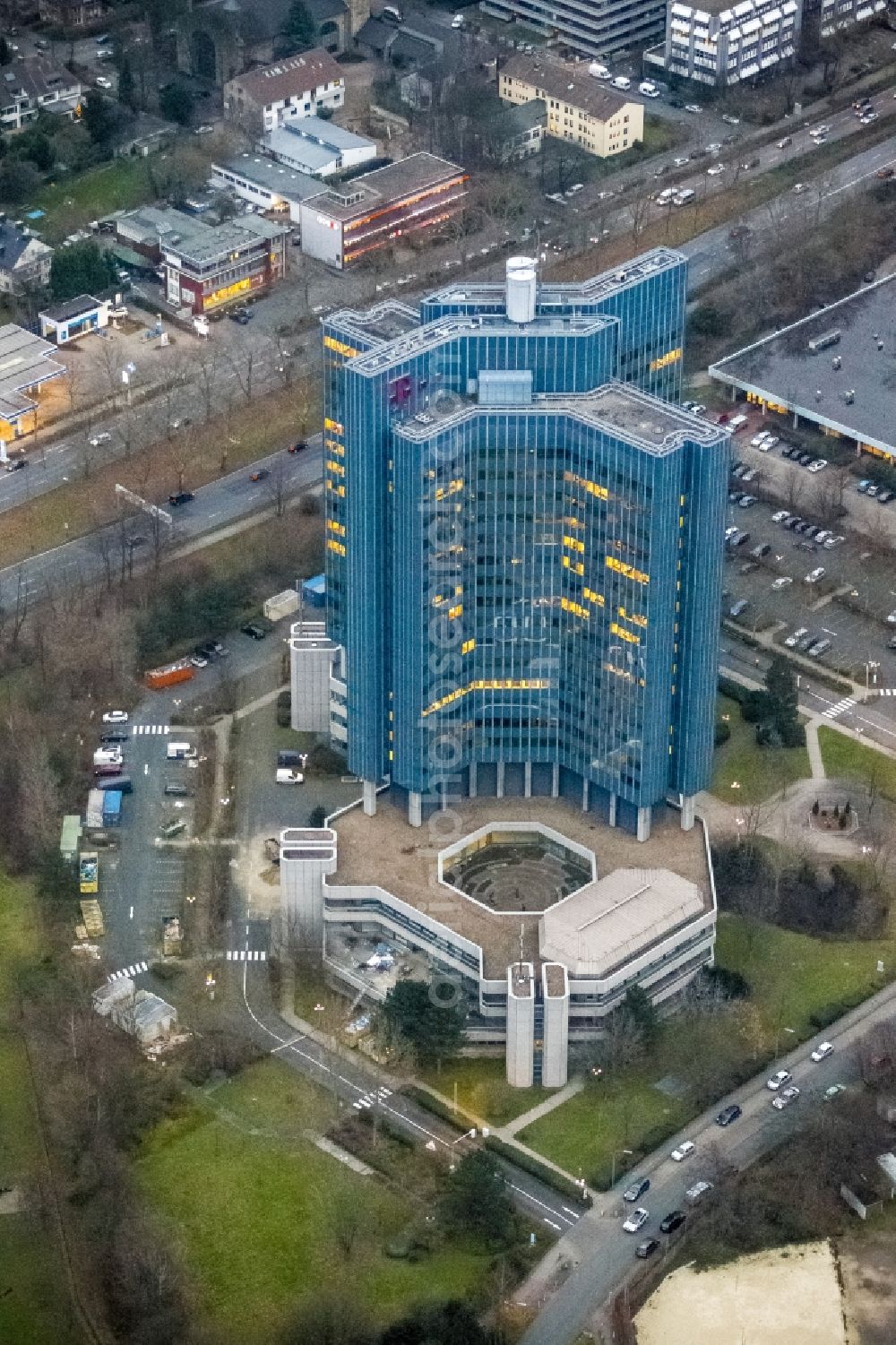 Dortmund from the bird's eye view: View of the office building Telekom - Hochhaus south of the downtown on Rheinlanddamm in Dortmund in the state North Rhine-Westphalia