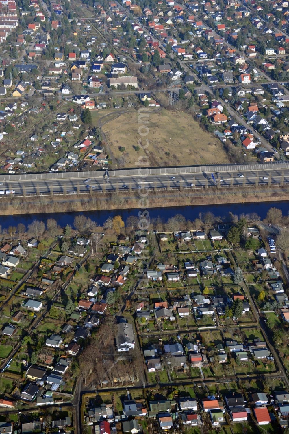 Berlin from above - View of the canal Teltowkanal in the district Britz in Berlin