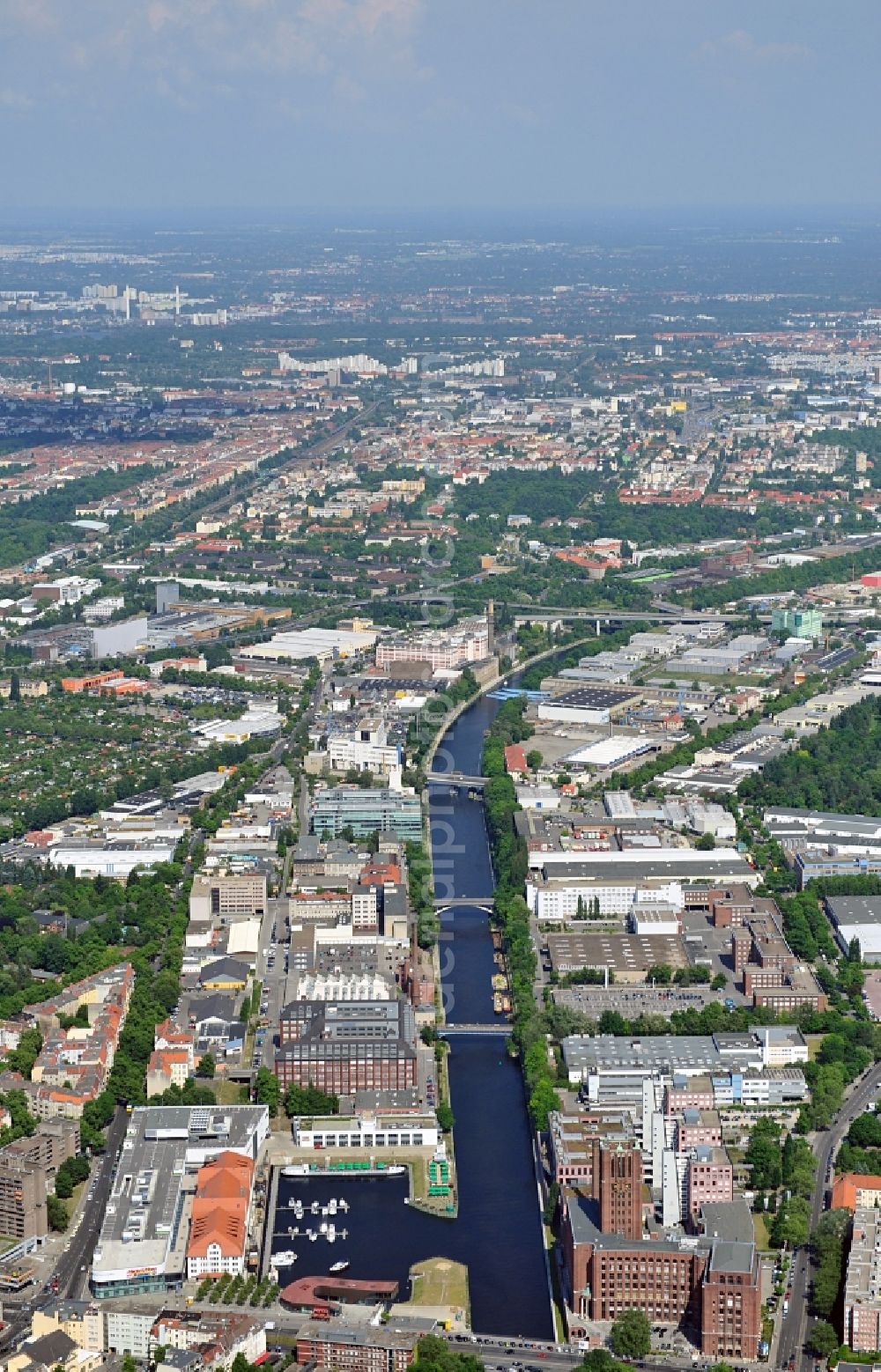 Berlin from the bird's eye view: The shopping, leisure and culture centre Tempelhofer Hafen in Berlin near the office building Ullsteinhaus