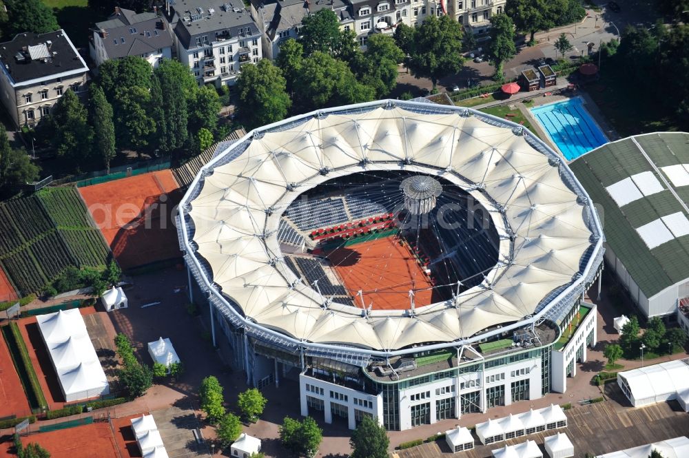 Hamburg from the bird's eye view: The tennis arena at Rothenbaum in Hamburg. The ATP tournament in Hamburg (official German International Open) is a German men's tennis tournament which is held annually at Hamburg Rothenbaum