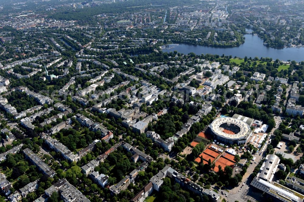 Aerial photograph Hamburg - The tennis arena at Rothenbaum in Hamburg. The ATP tournament in Hamburg (official German International Open) is a German men's tennis tournament which is held annually at Hamburg Rothenbaum