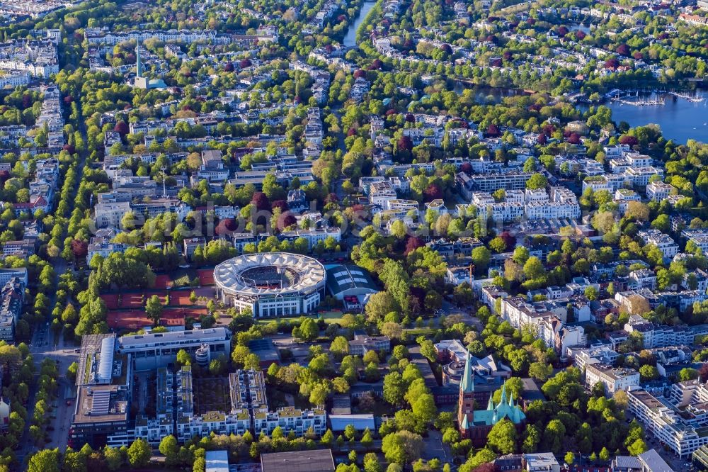 Hamburg from above - The tennis arena at Rothenbaum in Hamburg. The ATP tournament in Hamburg (official German International Open) is a German men's tennis tournament which is held annually at Hamburg Rothenbaum