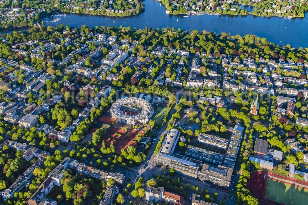 Aerial image Hamburg - The tennis arena at Rothenbaum in Hamburg. The ATP tournament in Hamburg (official German International Open) is a German men's tennis tournament which is held annually at Hamburg Rothenbaum