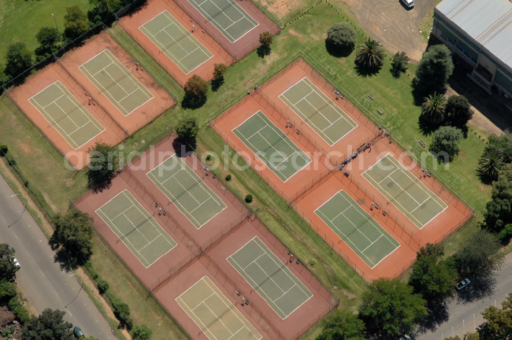 BLOEMFONTEIN from the bird's eye view: Tennis courts at the Cevrolet Park in Bloemfontein, South Africa. The park is part of the Free State Stadium complex, which was a venue of the soccer world cup in 2010