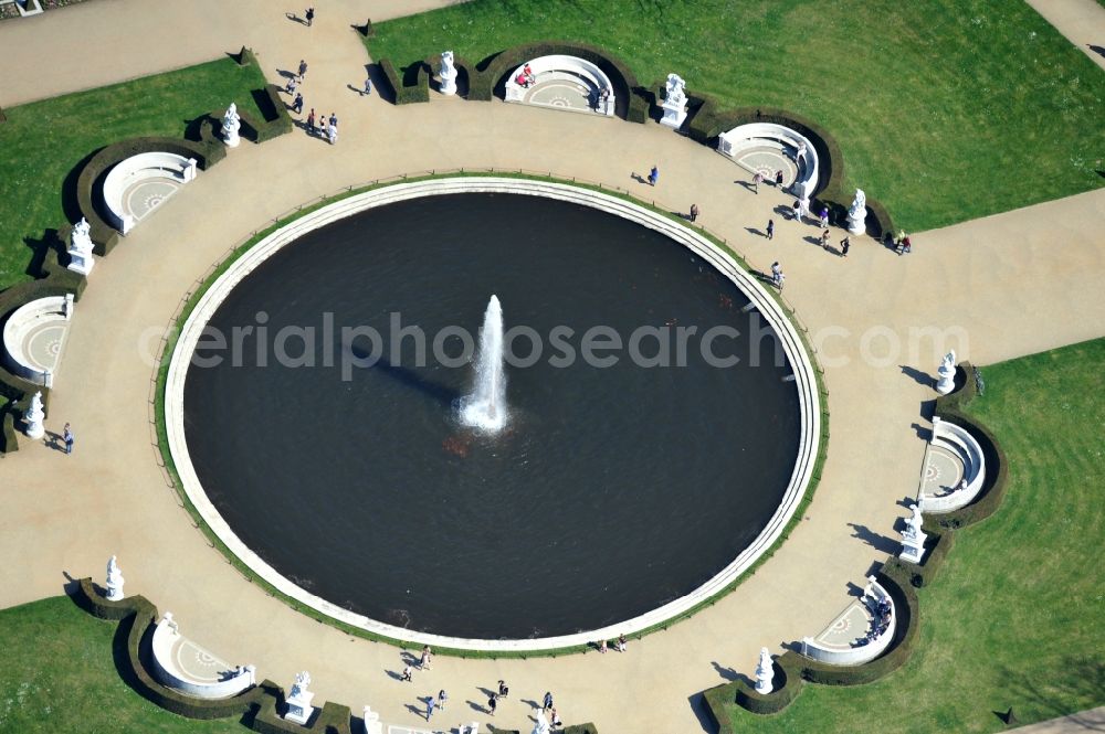 Potsdam from the bird's eye view: View of the fountain in the park of castle Sanssouci in Potsdam. It was built in 1745 together with the flower garden in the Baroque style in the order of the Prussian King Frederick II