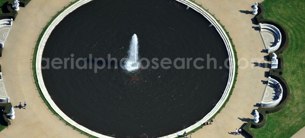 Potsdam from the bird's eye view: View of the fountain in the park of castle Sanssouci in Potsdam. It was built in 1745 together with the flower garden in the Baroque style in the order of the Prussian King Frederick II