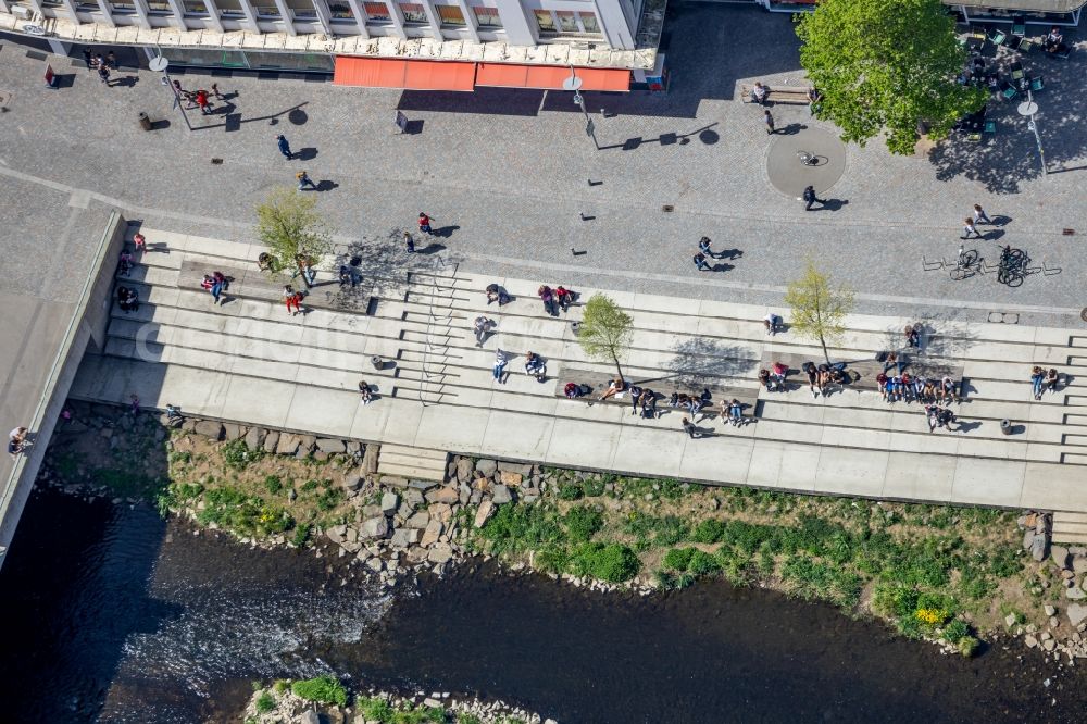 Aerial image Siegen - Riparian zones on the course of the river of Sieg along the Brueof-Buesch-Strasse in Siegen in the state North Rhine-Westphalia, Germany