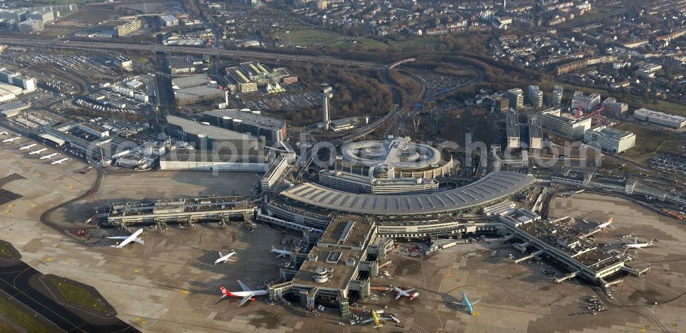 Düsseldorf from above - View to the Duesseldorf International Airport which is the main airport in Nothrhine Westfalia