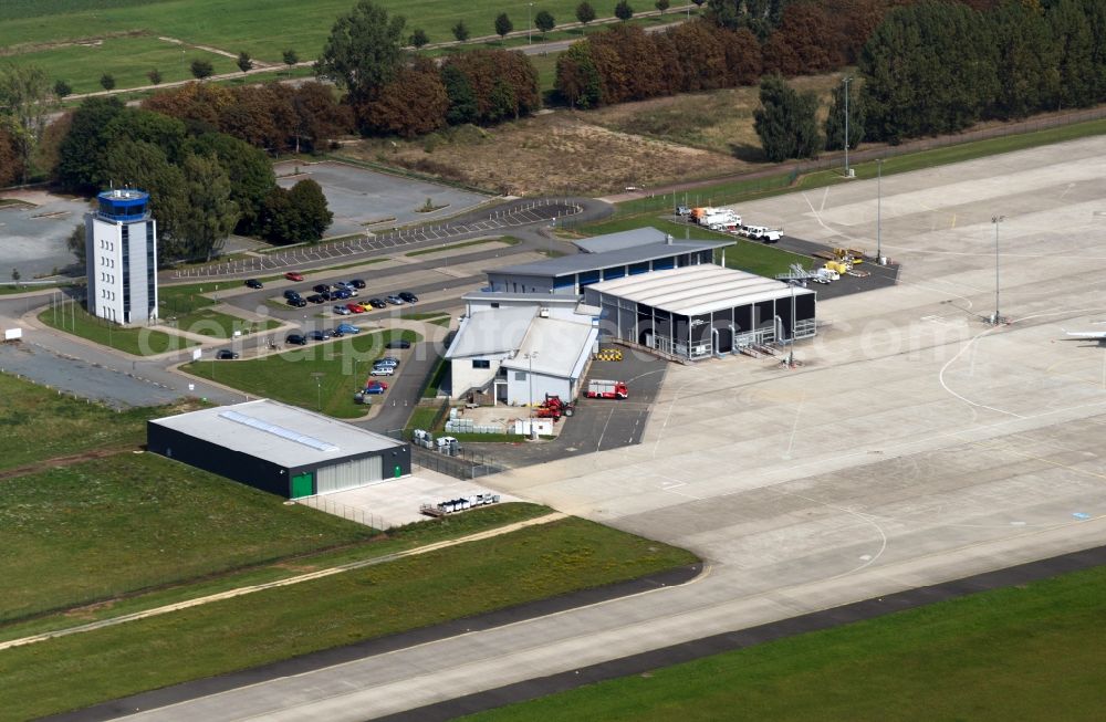 Cochstedt from the bird's eye view: Terminal and runway of the airport Cochstedt in Saxony-Anhalt