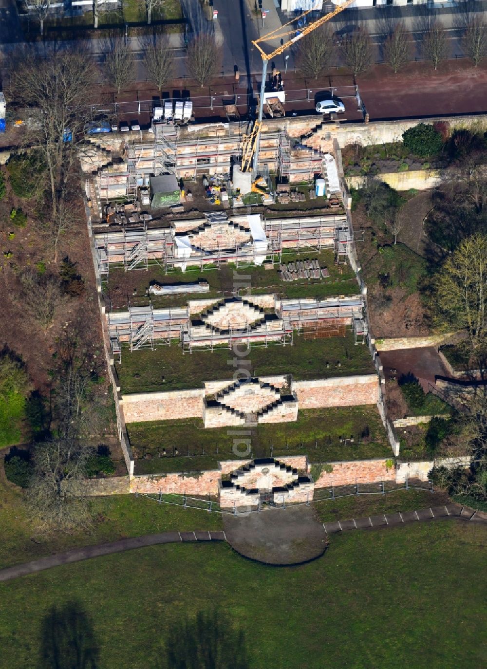 Aerial photograph Kassel - Steps of the terraced park on Schoene Aussicht in Kassel in the state Hesse, Germany