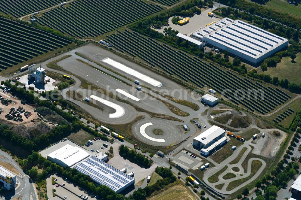 Nohra from above - Test track and practice area for training in the driving safety center ADAC Hessen-Thueringen Fahrsicherheitszentrum Thueringen in Nohra in the state Thuringia, Germany