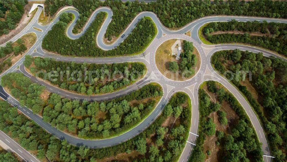 Wittingen from above - Test track and practice area for training in the driving safety center Volkswagen AG Testgelaende Ehra-Lessien in Wittingen in the state Lower Saxony