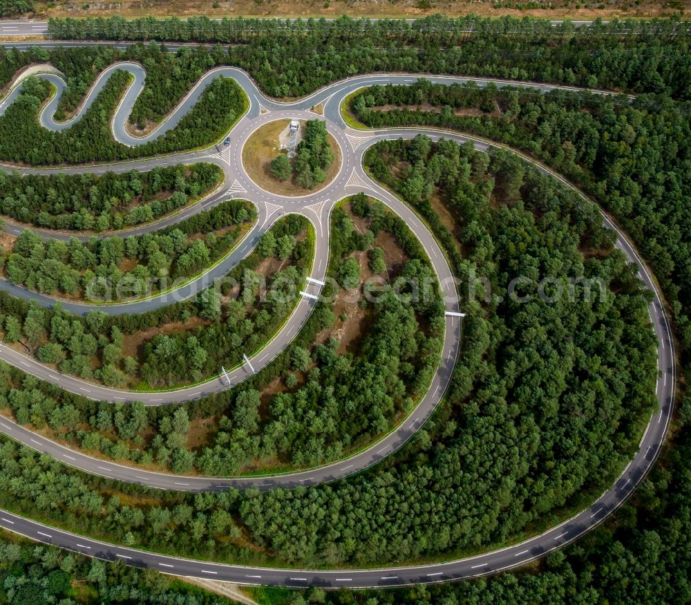 Wittingen from above - Test track and practice area for training in the driving safety center Volkswagen AG Testgelaende Ehra-Lessien in Wittingen in the state Lower Saxony