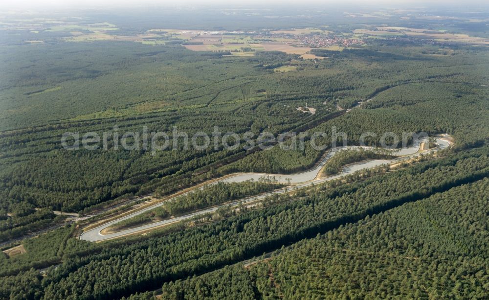 Aerial photograph Ehra-Lessien - Test track of in Ehra-Lessien Volkswagen AG in Lower Saxony. The Ehra-Lessien, also test site Ehra, site is a testing ground for motor vehicles of the Volkswagen AG. It is the biggest site worldwide