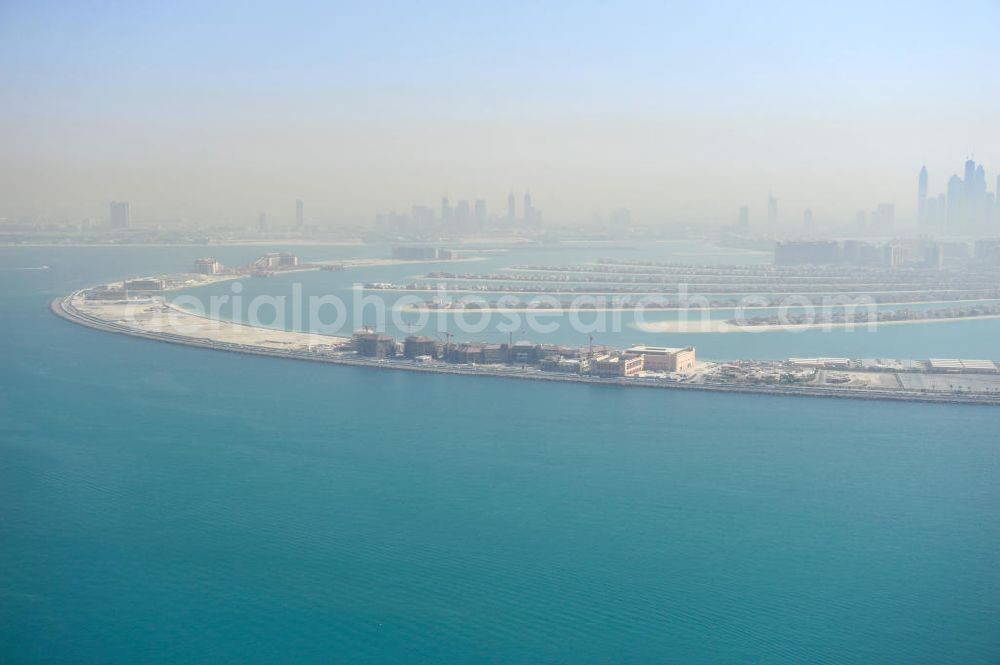 Aerial image Dubai - View of the archipelago The Palm Jumeirah, a palm-shaped island in the Persian Gulf in Dubai