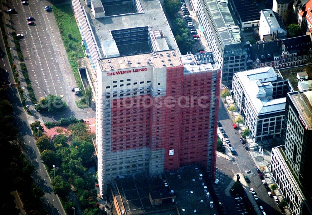 Aerial image Leipzig / Sachsen - Das The Westin Leipzig befindet sich im Stadtzentrum, unweit vieler Sehenswürdigkeiten im historischen Stadtkern, alles ist in nur wenigen Gehminuten erreichbar. The Westin Leipzig, Gerberstraße 15 · 04105 Leipzig, TEL.: +49 341 988 0, FAX: +493419881229, info@westin-leipzig.com,