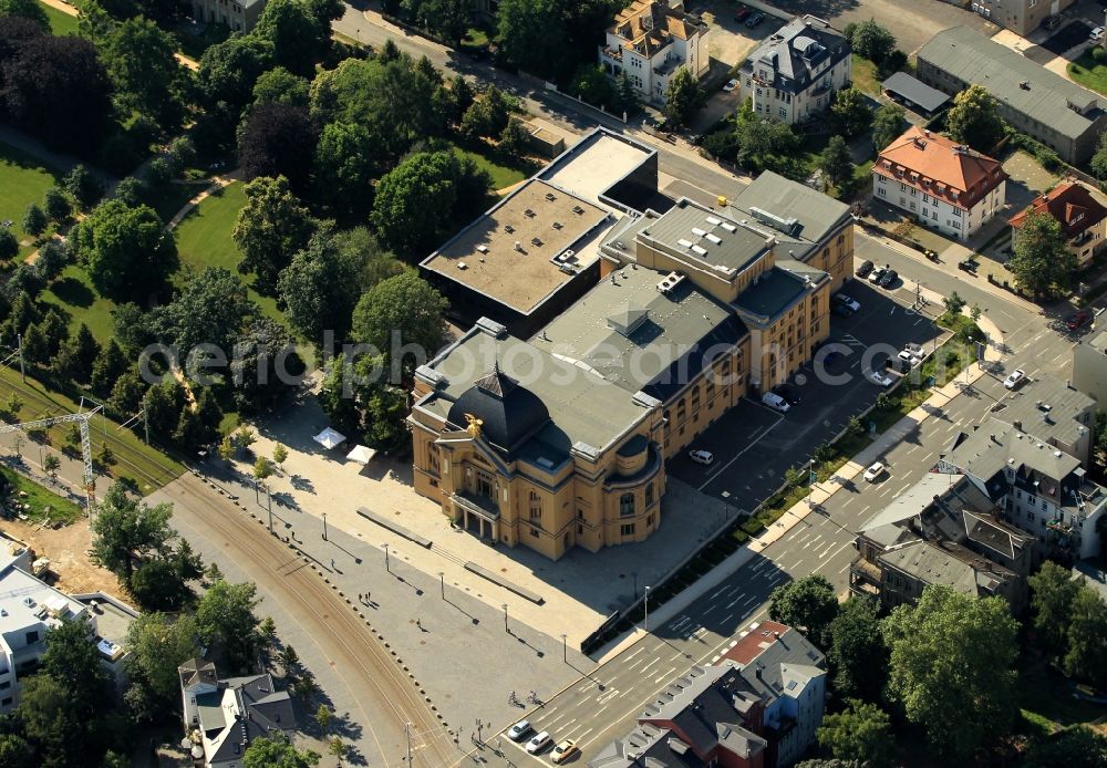 Gera from the bird's eye view: Theater and Philharmonie Thüringen in Gera in Thuringia. The Theater and Philharmonie Thüringen consists of the stages of the city of Gera and the State Theatre Altenburg