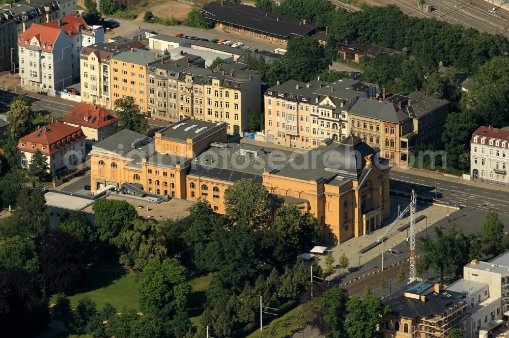 Aerial photograph Gera - Theater and Philharmonie Thüringen Gera in Thuringia. The stages of Gera and the National Theatre Altenburg are joined together in this building