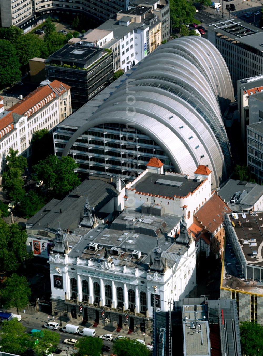 Berlin from above - The Ludwig-Erhard-Haus (commonly known as Armadillo), the seat of the Berlin Stock Exchange and the Chamber of Commerce's (ICC). The building was constructed between 1994 and 1997 according to plans by Nicholas Grimshaw and Partners. It is located in Berlin's Charlottenburg