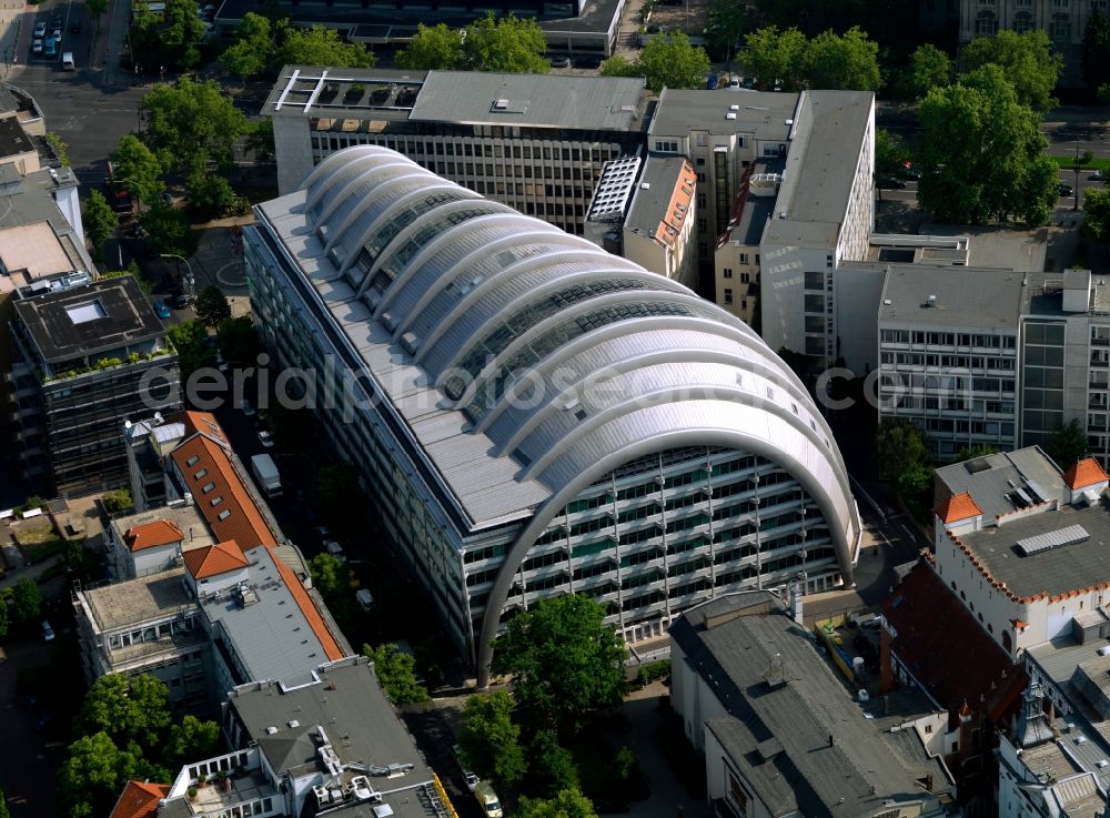 Berlin from the bird's eye view: The Ludwig-Erhard-Haus (commonly known as Armadillo), the seat of the Berlin Stock Exchange and the Chamber of Commerce's (ICC). The building was constructed between 1994 and 1997 according to plans by Nicholas Grimshaw and Partners. It is located in Berlin's Charlottenburg