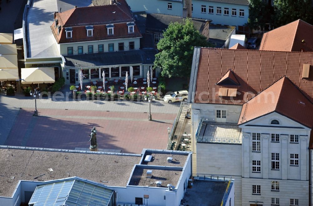 Weimar from above - View of the Theaterplatz in Weimar with the German National Theatre and State Band Weimar. Ahead of that building the Goethe-Schiller-Denkmal is located