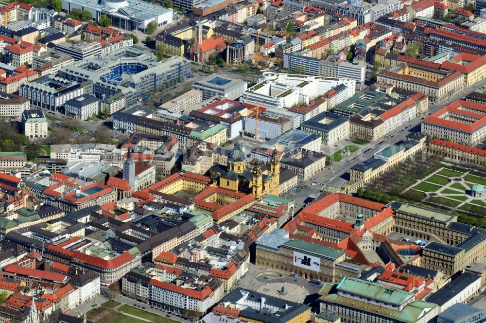 München from the bird's eye view: View of the Theatinerkirche in Munich in the state Bavaria