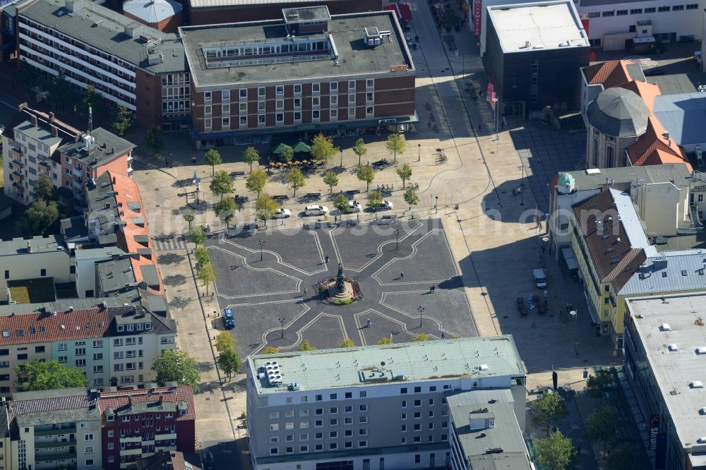 Bremerhaven from above - Theodor-Heuss Square in the centre of Bremerhaven in the state of Bremen. The square is located in the Mitte part of the town and surrounded by historic buildings