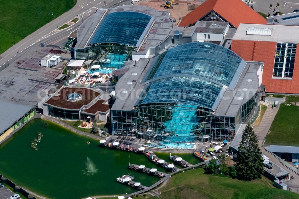 Titisee-Neustadt from above - Spa and swimming pools at the swimming pool of the leisure facility Badeparadies Schwarzwald in Titisee-Neustadt in the state Baden-Wurttemberg, Germany