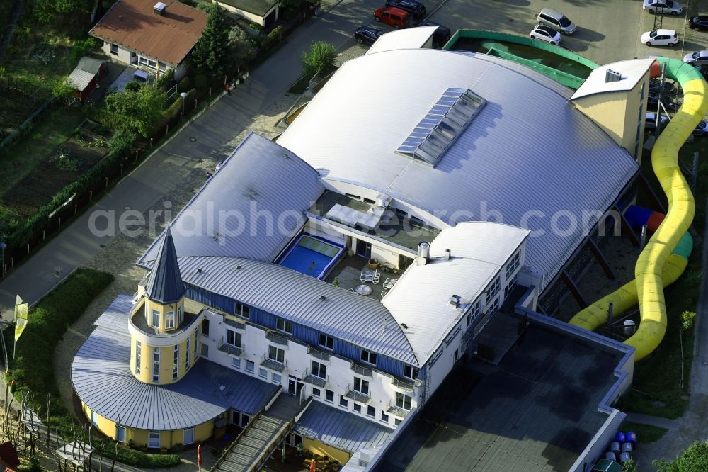 Wernigerode from above - Spa and swimming pools at the swimming pool of the leisure facility Hasseroeder Ferienpark Nesseltal in Wernigerode in the state Saxony-Anhalt, Germany