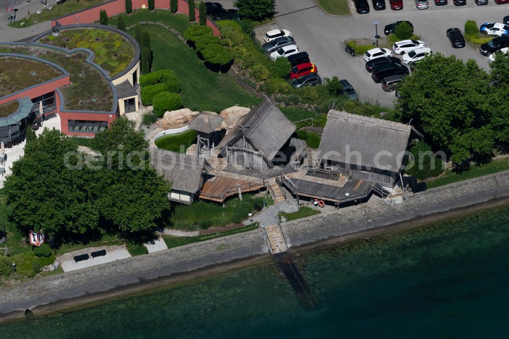 Meersburg from above - Spa and swimming pools at the swimming pool of the leisure facility Meersburg-Therme in Meersburg at Bodensee in the state Baden-Wuerttemberg, Germany