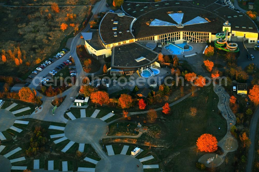 Aerial image Templin - Spa and swimming pools at the swimming pool of the leisure facility NaturThermeTemplin on Dargersdorfer Strasse in Templin in the state Brandenburg, Germany