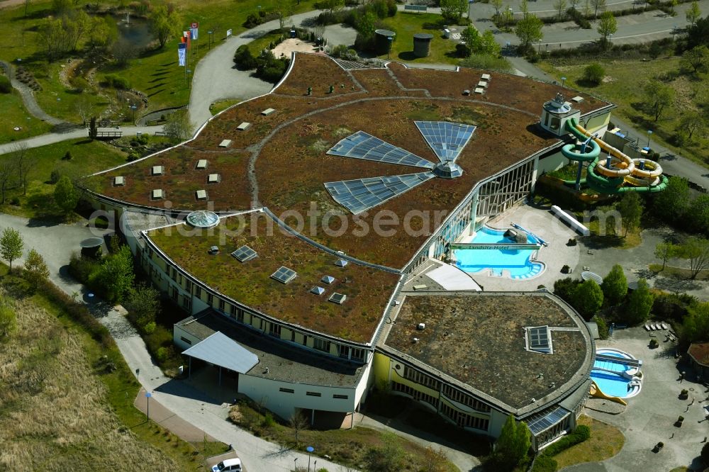 Aerial image Templin - Spa and swimming pools at the swimming pool of the leisure facility NaturThermeTemplin on Dargersdorfer Strasse in Templin in the state Brandenburg, Germany