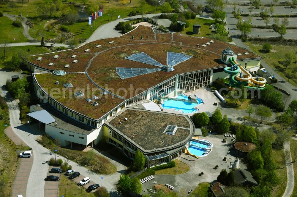 Aerial photograph Templin - Spa and swimming pools at the swimming pool of the leisure facility NaturThermeTemplin on Dargersdorfer Strasse in Templin in the state Brandenburg, Germany