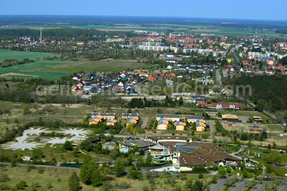 Aerial image Templin - Spa and swimming pools at the swimming pool of the leisure facility NaturThermeTemplin on Dargersdorfer Strasse in Templin in the state Brandenburg, Germany