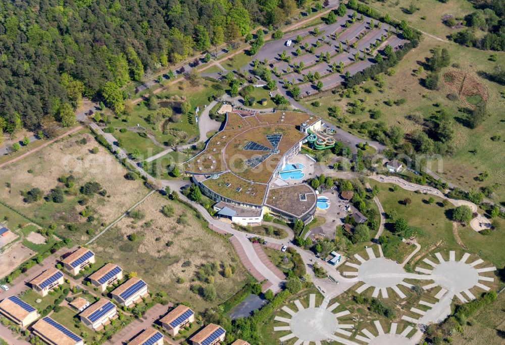 Aerial image Templin - Spa and swimming pools at the swimming pool of the leisure facility NaturThermeTemplin on Dargersdorfer Strasse in Templin in the state Brandenburg, Germany