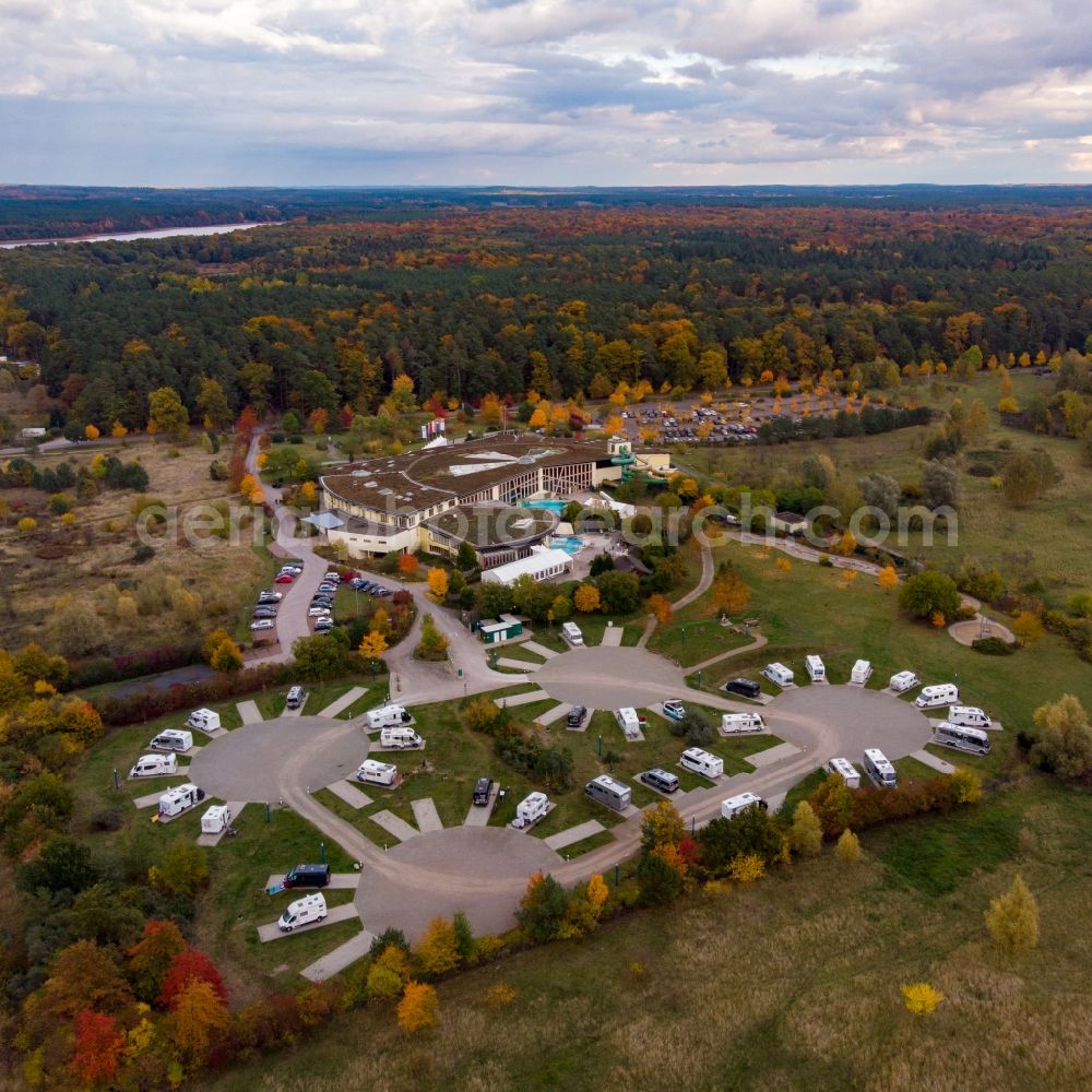 Aerial image Templin - Spa and swimming pools at the swimming pool of the leisure facility NaturThermeTemplin on Dargersdorfer Strasse in Templin in the state Brandenburg, Germany