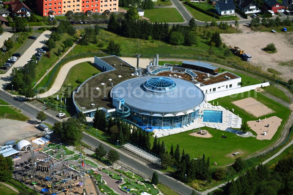 Oberhof from above - Spa and swimming pools at the swimming pool of the leisure facility H2 in Oberhof in the state Thuringia, Germany