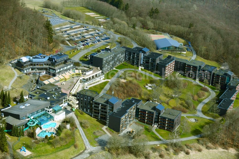 Hausen from above - Spa and swimming pools at the swimming pool of the leisure facility Rother Lagune on Rother Kuppe in the district Roth in Hausen in the state Bavaria, Germany