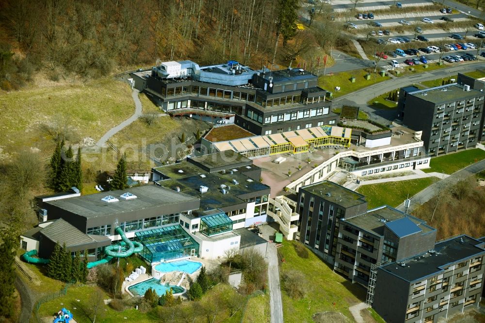 Hausen from the bird's eye view: Spa and swimming pools at the swimming pool of the leisure facility Rother Lagune on Rother Kuppe in the district Roth in Hausen in the state Bavaria, Germany